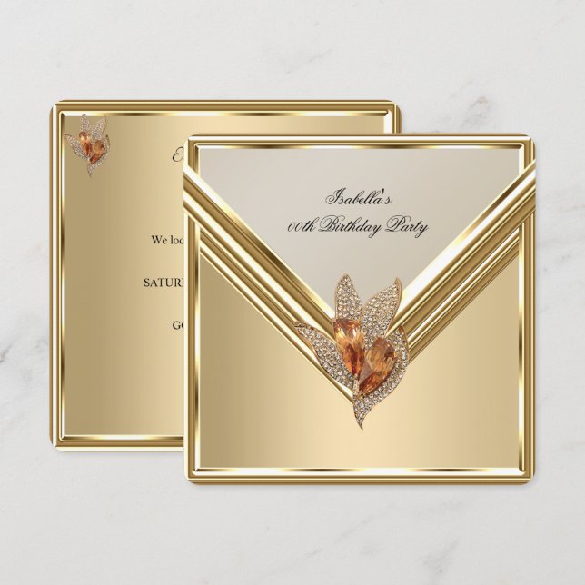Elegant Amber Karamell Beige Guld Födelsedagsfest Inbjudningar (Fram/baksida)