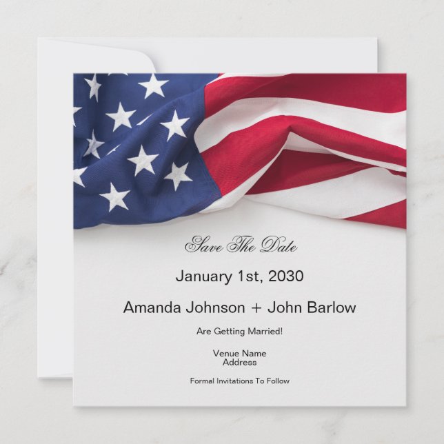 Elegant American Flag Wedding Save The Date Card Spara Datumet (Framsida)