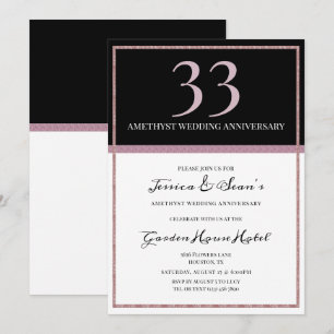 Elegant Amethyst & Black 33:e Bröllop-årsdagen Inbjudningar