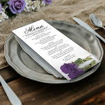Elegant Ametyst Lila Ro Reflection Bröllop Meny<br><div class="desc">Den här vackra menyn kommer att lägga lite stil till ditt bröllopsmottagande. Den har en vacker och romantisk utformning med en enda lila färgad ro som ljuger på sin sida och reflekterar i ett bassäng i vatten med vinkara och krusande föremål. Det finns utrymme för namn från paret och bröllop,...</div>