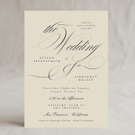 Elegant Ampersand Beige Charcol Bröllop Inbjudningar