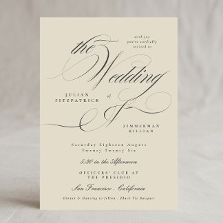 Elegant Ampersand Beige Charcol Bröllop Inbjudningar