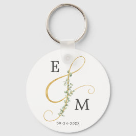 Elegant Ampersand Greenery Monogram Bröllop Nyckelring