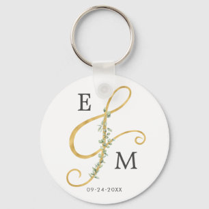 Elegant Ampersand Greenery Monogram Bröllop Nyckelring