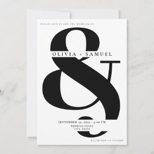 Elegant Ampersand minimalist Black White Bröllop Inbjudningar