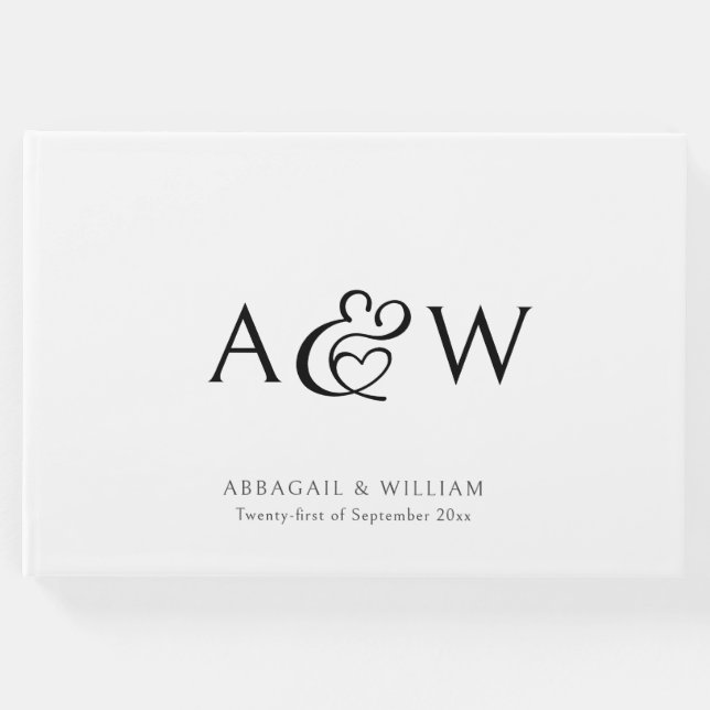 Elegant Ampersand Monogram Black & White Bröllop Gästböcker (Framsida)