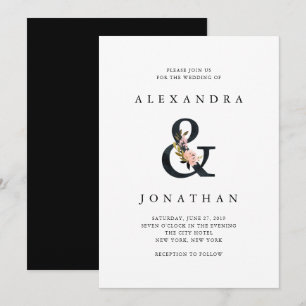 Elegant Ampersand Svartvit Bröllop Inbjudningar