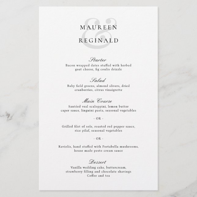 Elegant Ampersand Traditional Budget Bröllop Menu Flygblad (Framsidan)
