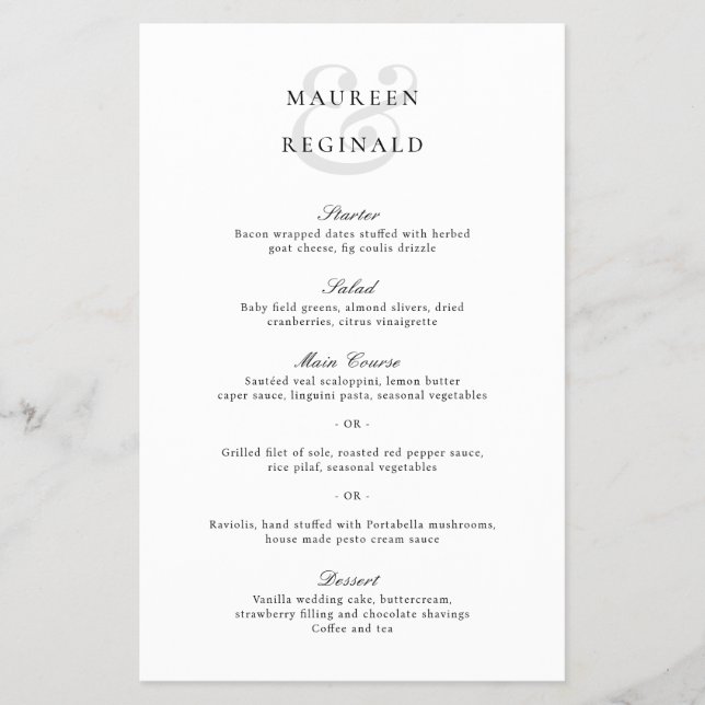 Elegant Ampersand Traditional Budget Bröllop Menu Flygblad (Framsidan)