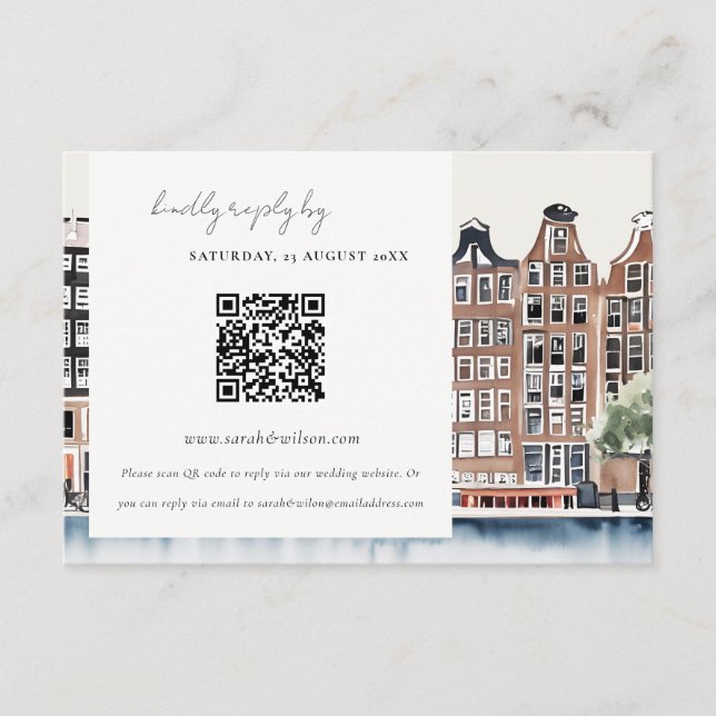 Elegant Amsterdam Nederländska kanalen Bröllop QR  Tilläggskort (Framsida)