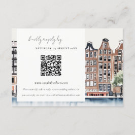 Elegant Amsterdam Nederländska kanalen Bröllop QR Tilläggskort