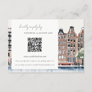 Elegant Amsterdam Nederländska kanalen Bröllop QR Tilläggskort