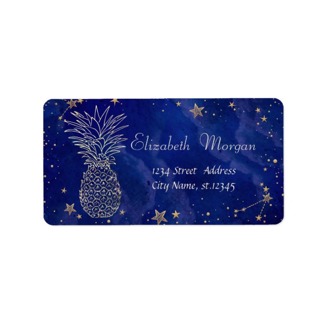 Elegant ananas Coola stjärnor Marinblå Adressetikett (Framsidan)