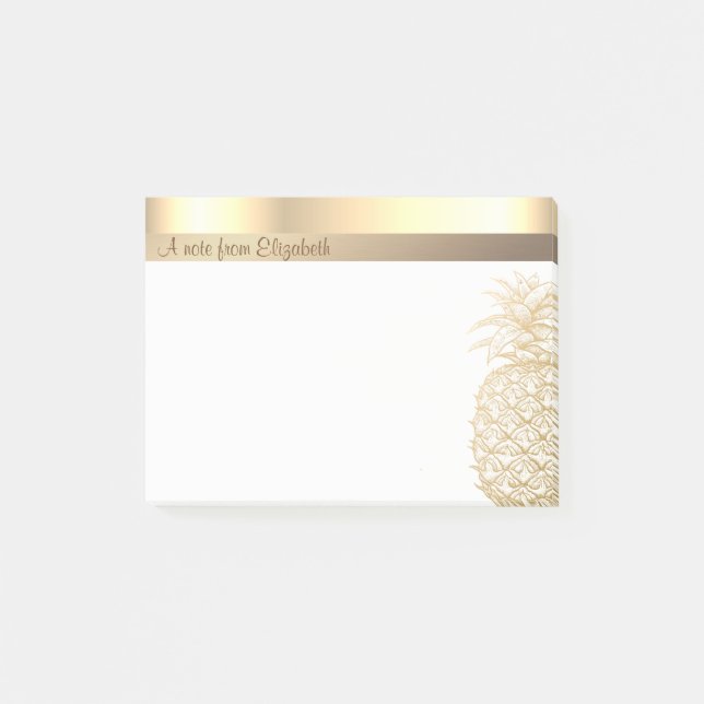 Elegant Ananas Guld i modern Chic - Personlig Post-it Block (Framsida)
