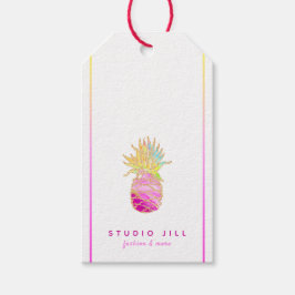 Elegant Ananas i Pinks och Guld Presentetikett