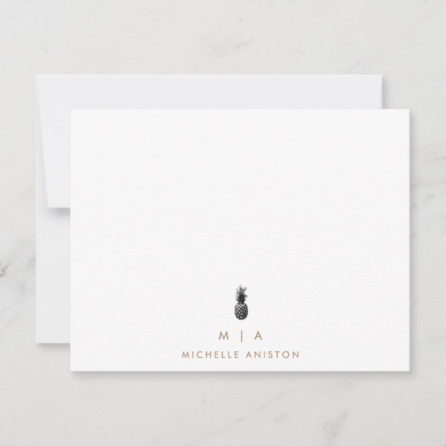 Elegant Ananas Modern Monogram Classic-Anpassnings Anteckningskort (Framsida)