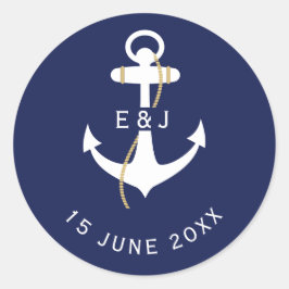 Elegant Anchor Nautical Bröllop Initialer Runt Klistermärke
