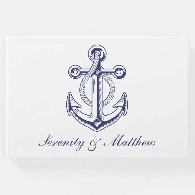 Elegant Anchor Navy Blue Nautical Bröllop Gästböcker (Framsida)