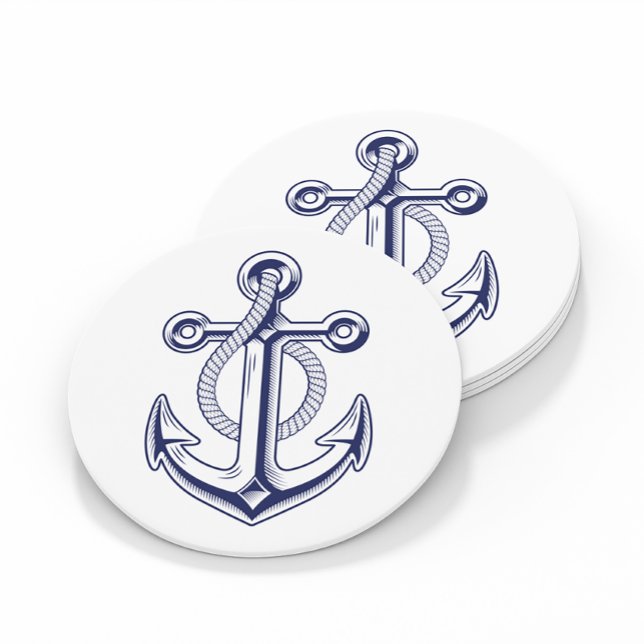 Elegant Anchor Sailor Navy Nautical Bröllop Underlägg Papper Rund (Skapare uppladdad)