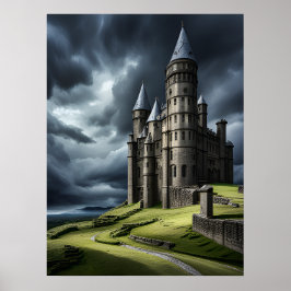 Elegant Ancient Cloudy Himlar Myasty Castle AI Poster