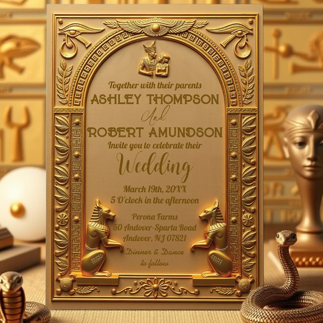 Elegant Anciska egyptiska Guld Bröllop Inbjudningar (Royal Ancient Egypt Wedding  Invitation Template)