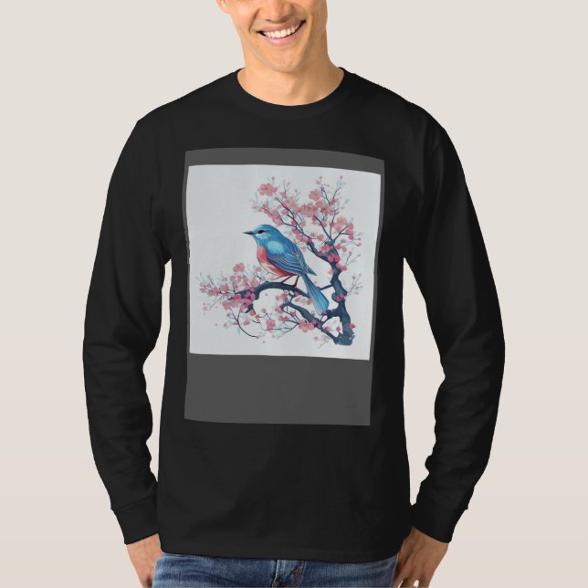 Elegant and Eye Catching Eastern Blue Bird on Blos T Shirt (Framsida)