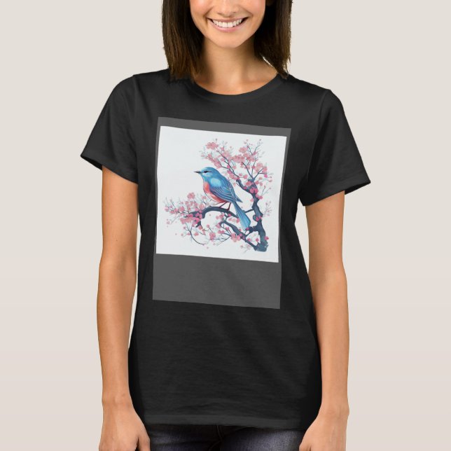 Elegant and Eye Catching Eastern Blue Bird on Blos T Shirt (Framsida)