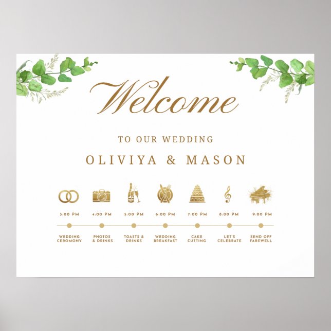 Elegant and Minimal Wedding Order of Events Sign  Poster (Framsidan)
