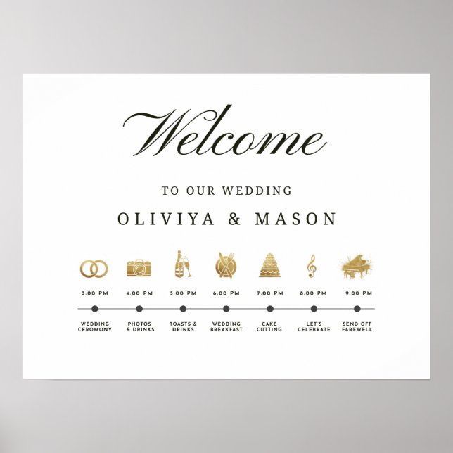 Elegant and Minimal Wedding Order of Events Sign Poster (Framsidan)