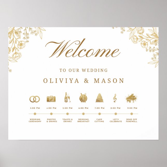 Elegant and Minimal Wedding Order of Events Sign  Poster (Framsidan)