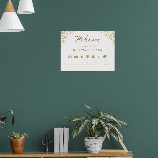 Elegant and Minimal Wedding Order of Events Sign  Poster (Vardagsrum 1)