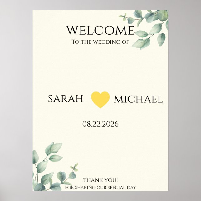 Elegant and minimalist Wedding Welcome Sign Poster (Framsidan)