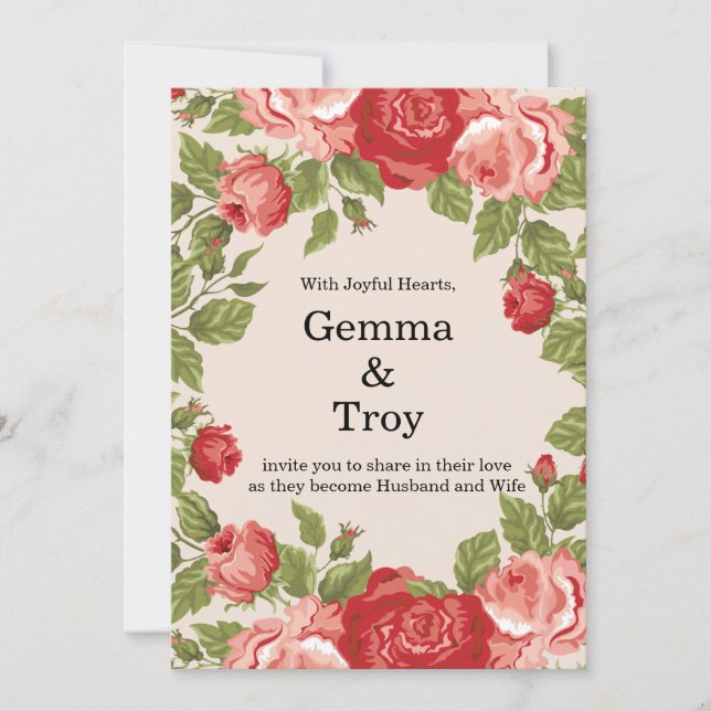 Elegant and romantic,  red roses  wedding inbjudningar (Framsida)