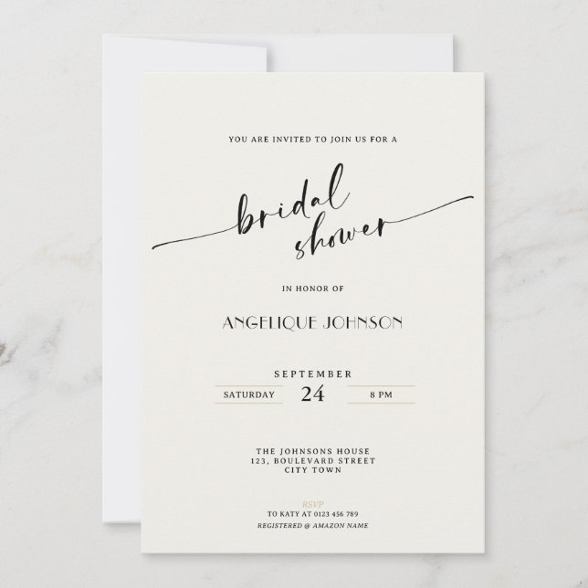 Elegant and Simple - Minimalist Bridal Shower Inbjudningar (Framsida)