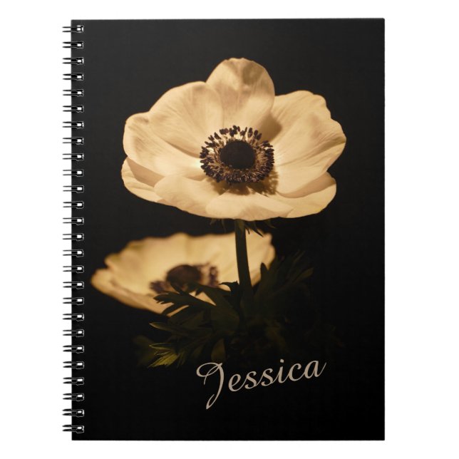 Elegant Anemone Flower Black Personalised Anteckningsbok (Framsidan)