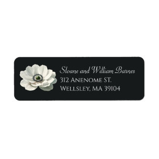 Elegant Anenome Flower Black & White Adress Returadress Etikett