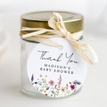 Elegant äng med vilda blommor baby shower tack