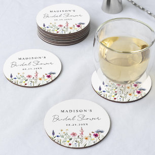 Elegant äng med vilda blommor Bröllopsdusch Underlägg Papper Rund