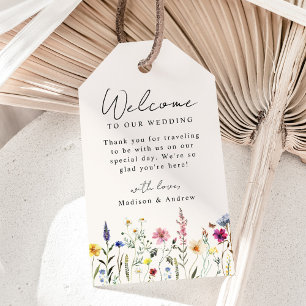 Elegant äng med vilda blommor krämfärgad bröllop v presentetikett