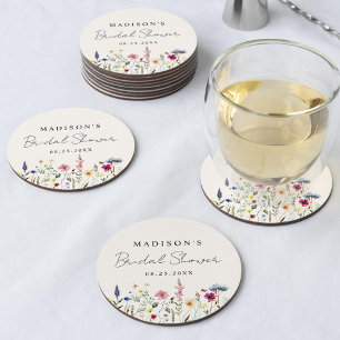 Elegant äng med vilda blommor Krämig bröllopsdusch Underlägg Papper Rund