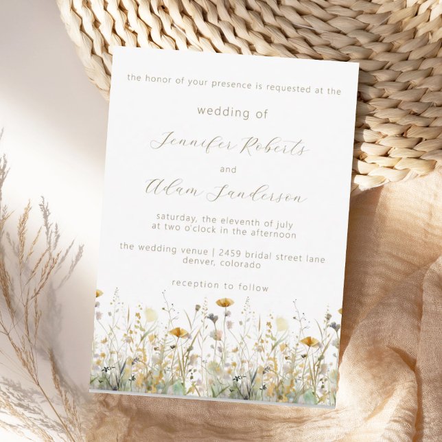 Elegant äng med vilda blommor Neutral Bröllop Inbjudningar (Skapare uppladdad)