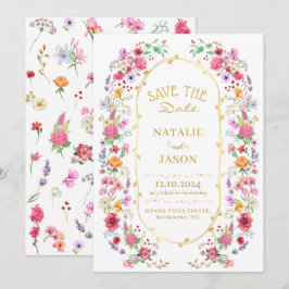 Elegant äng med vilda blommor vårbröllop i trädgår spara datumet