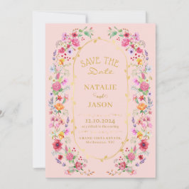 Elegant äng med vilda blommor vårbröllop i trädgår spara datumet