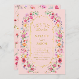 Elegant äng med vilda blommor vårträdgård bröllop spara datumet