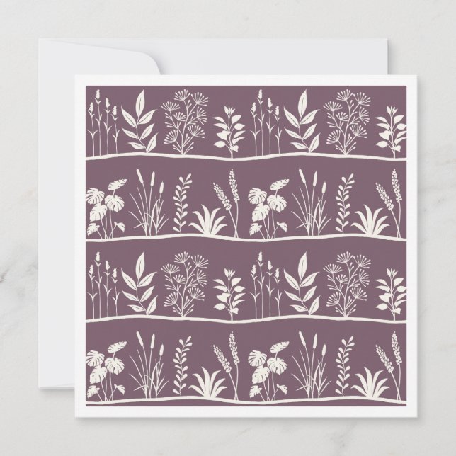 Elegant äng Minimalistisk botanisk siluett Plommon Anteckningskort (Framsida)