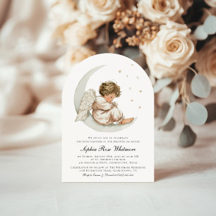 Elegant Angel Måne & Stars Baptism Inbjudningar