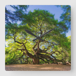 Elegant Angel Oak Träd Fyrkantig Klocka