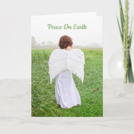 Elegant Angel Peace on Earth White Grönt Helgkort