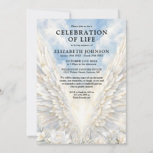 Elegant Angel Wings Livs firande Begravning Inbjudningar
