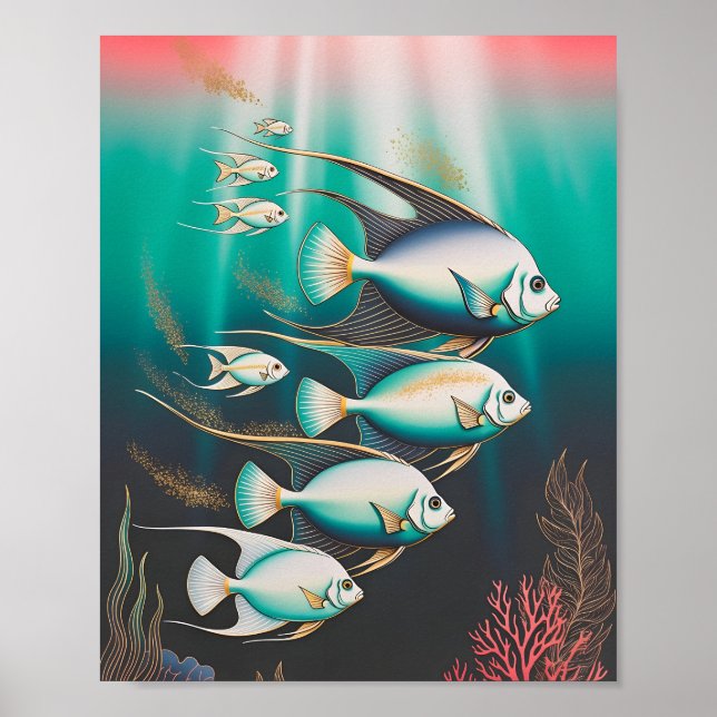 Elegant ängelfisk som simmar i djuphavet poster (Framsidan)